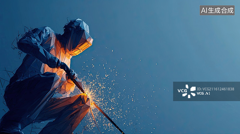 【AI数字艺术】几何风格焊接工人火花四溅图片素材
