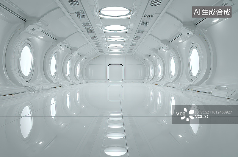 【AI数字艺术】未来感白色走廊空间图片素材