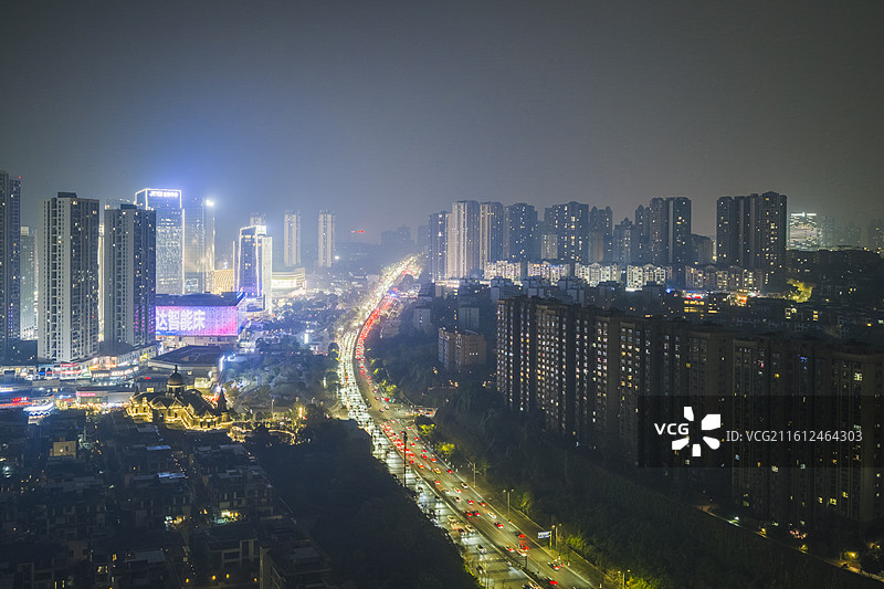 重庆市两江新区金州大道晚高峰夜景航拍图片素材