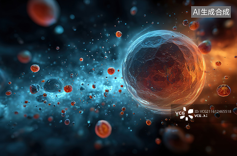 【AI数字艺术】宇宙星体与粒子环绕景象图片素材