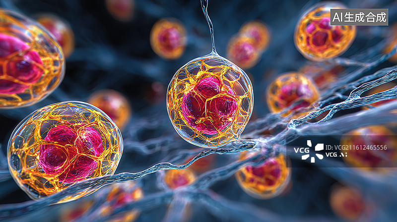 【AI数字艺术】细胞结构与神经网络连接图片素材