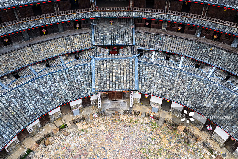 航拍广东省梅州市大埔县大东镇联丰村花萼楼图片素材