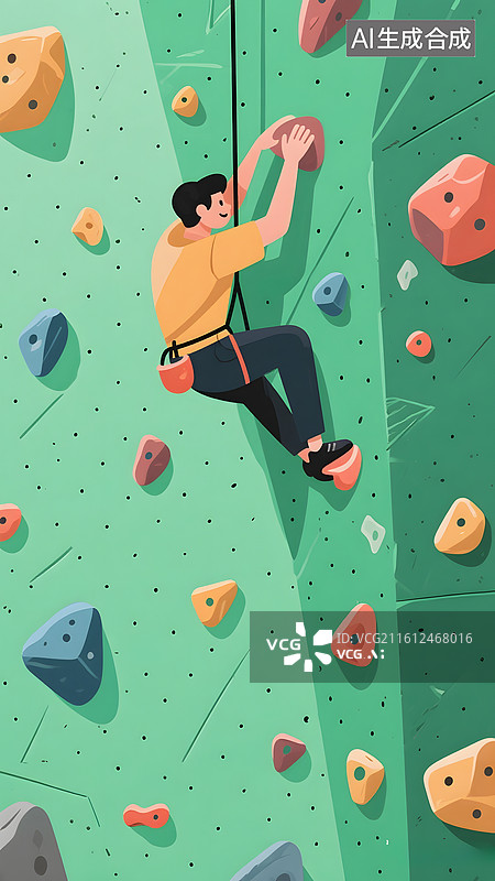 【AI数字艺术】攀岩馆背景抱石攀岩挑战极限图片素材