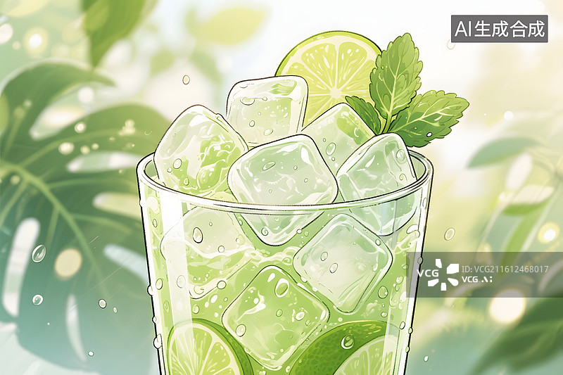 【AI数字艺术】手绘香水柠檬青柠薄荷水莫吉托图片素材