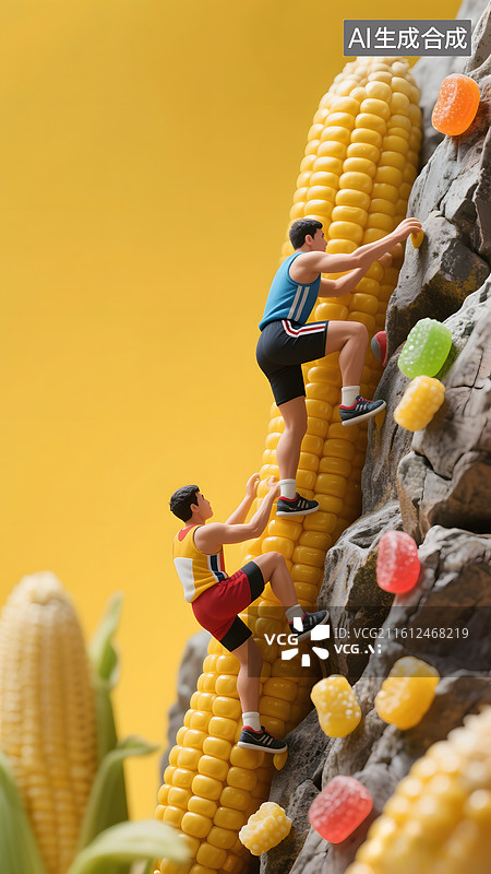 【AI数字艺术】微缩景观创意小人攀岩场景图片素材