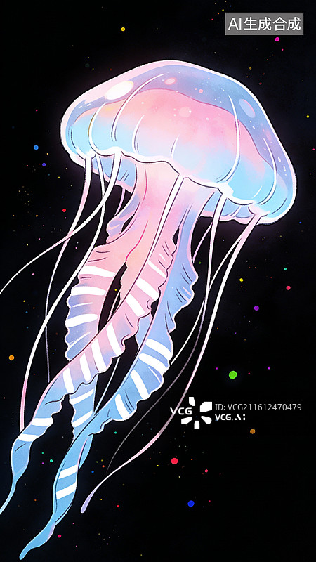【AI数字艺术】深海中发光的水母图片素材