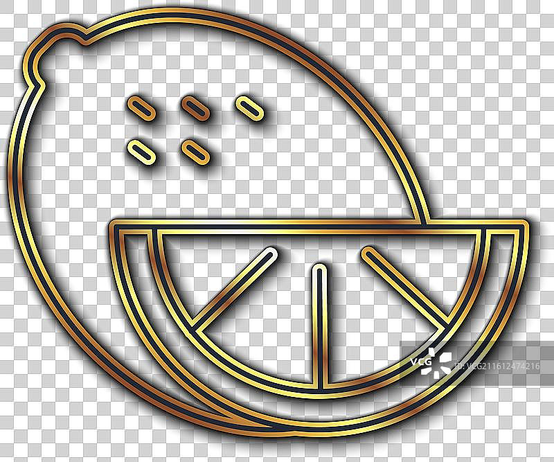 金色线条柠檬图标，孤立在黑色背景上图片素材