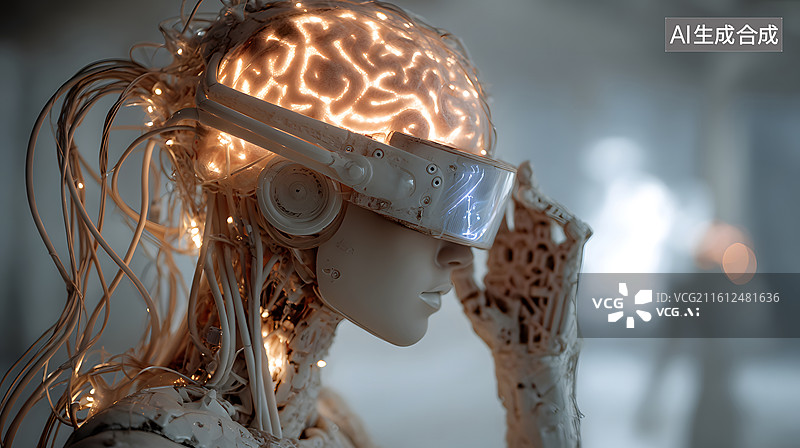 【AI数字艺术】科幻风格女性机器人头部展示图片素材