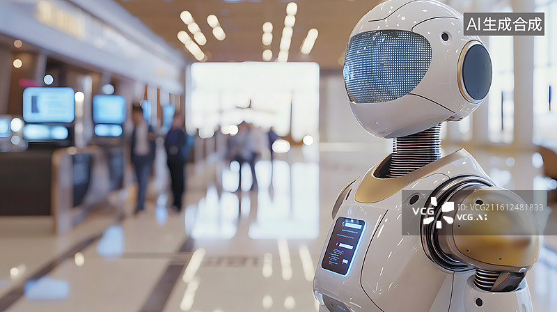 【AI数字艺术】智能设备处于现代化大厅前景图片素材