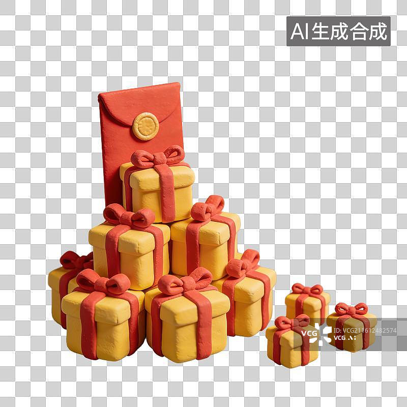 【AI数字艺术】3D立体春节拜年年货礼盒红包元素图片素材