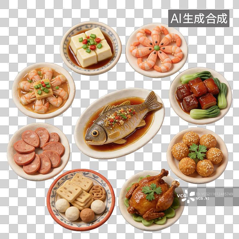【AI数字艺术】3D立体春节过年除夕年夜饭元素图片素材