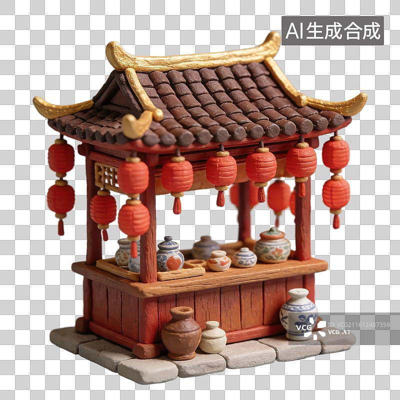 【AI数字艺术】3D立体中国风年货摊位元素图片素材