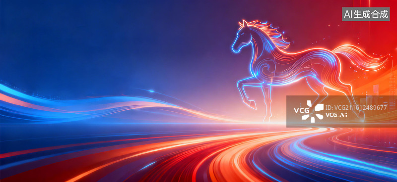 【AI数字艺术】马年年会背景，马年科技背景图片素材