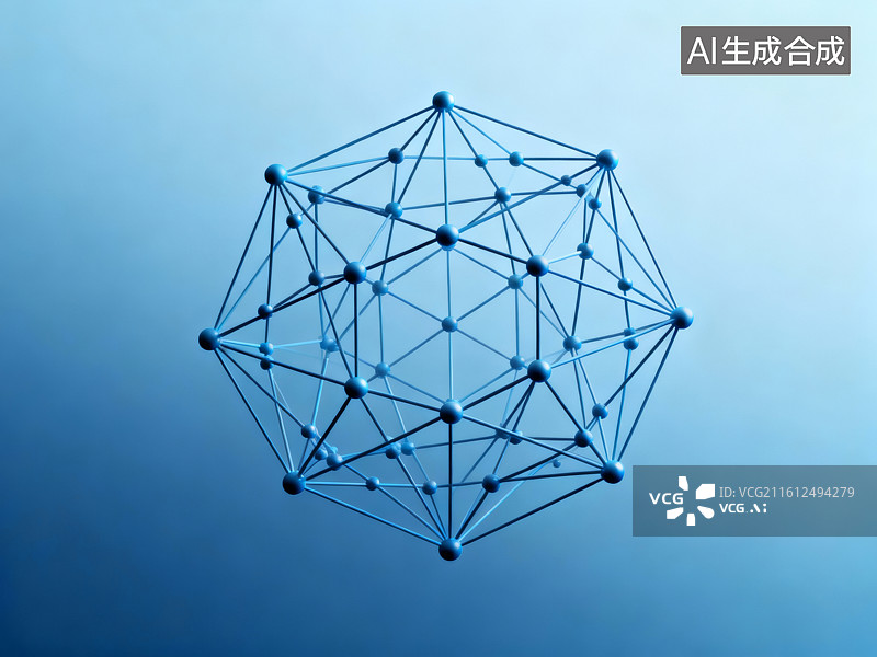 【AI数字艺术】三维几何结构网络连接图片素材