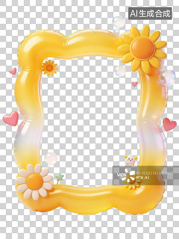 【AI数字艺术】3D膨胀风黄色渐变可爱花朵装饰边框图片素材
