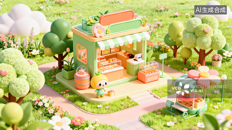 【AI数字艺术】春日店铺图片素材