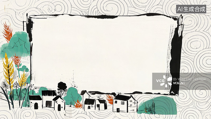 【AI数字艺术】水墨风格乡村风景插画图片素材