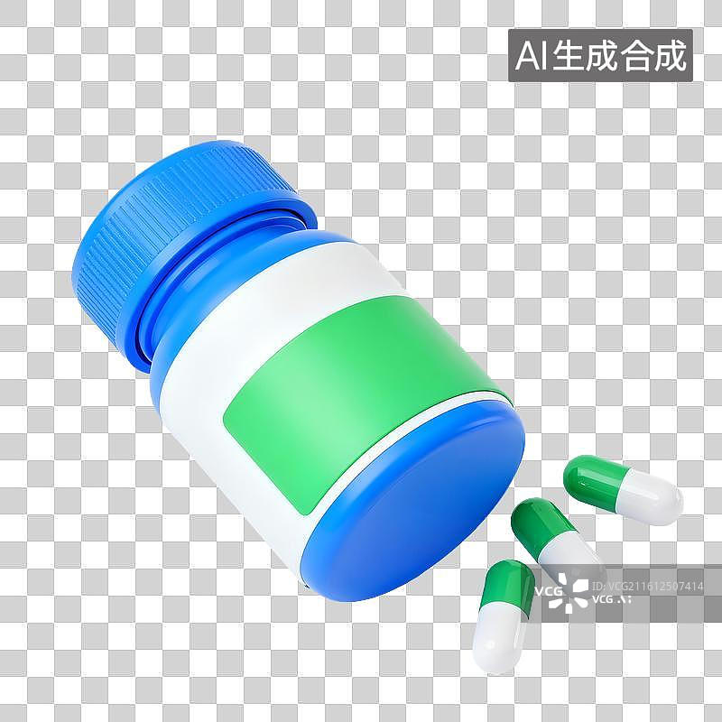 【AI数字艺术】药瓶和胶囊三维元素图片素材