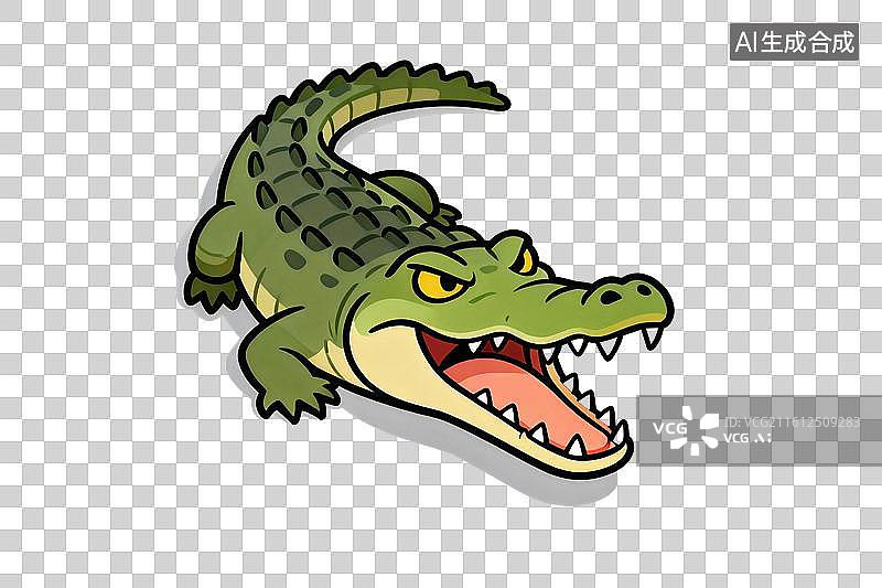 【AI数字艺术】卡通风格，一只张开大嘴的鳄鱼PNG格式的免扣元素图片素材