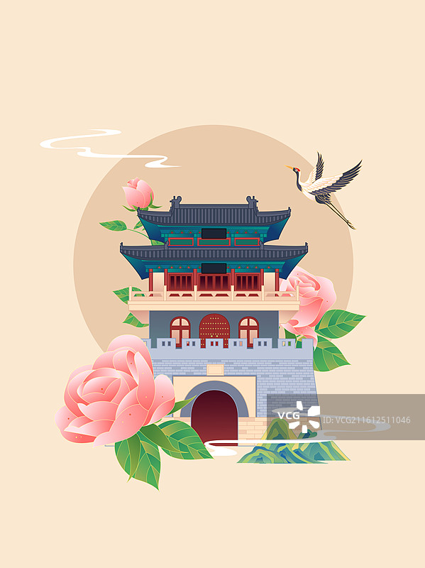 国风国潮风山东潍坊城市印象地标古建筑奎文门海报图片素材