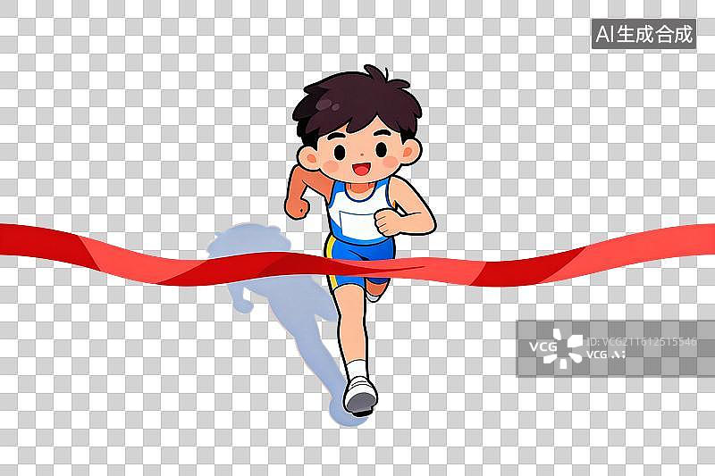 【AI数字艺术】卡通风格，冲出终点线的运动员PNG格式的免扣元素图片素材