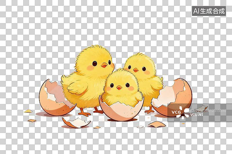 【AI数字艺术】卡通风格，孵化的小鸡PNG格式的免扣元素图片素材