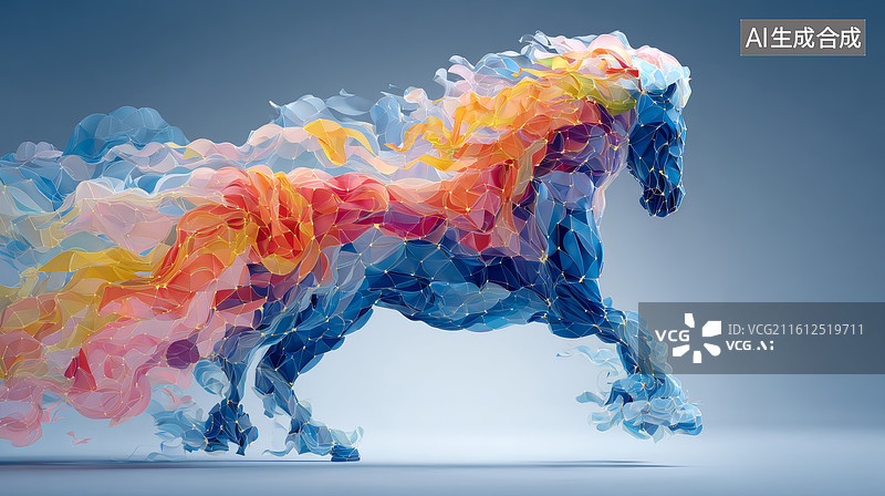 【AI数字艺术】彩色流动的马奔跑图片素材