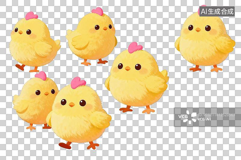 【AI数字艺术】卡通风格，几只可爱的小鸡仔PNG格式的免扣元素图片素材