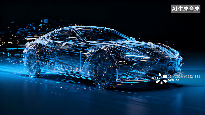 【AI数字艺术】动态线条和光点构成的抽象汽车背景图图片素材