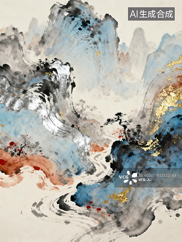 【AI数字艺术】流动的水墨东方美学背景图图片素材