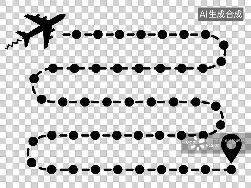 【AI数字艺术】3D渲染免抠图形元素简约旅行交通符号黑色飞机航线定位图标图片素材