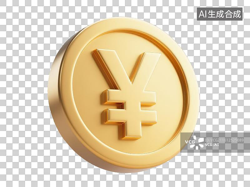 【AI数字艺术】3D渲染免抠图形元素带有人民币¥符号的硬币金币图片素材