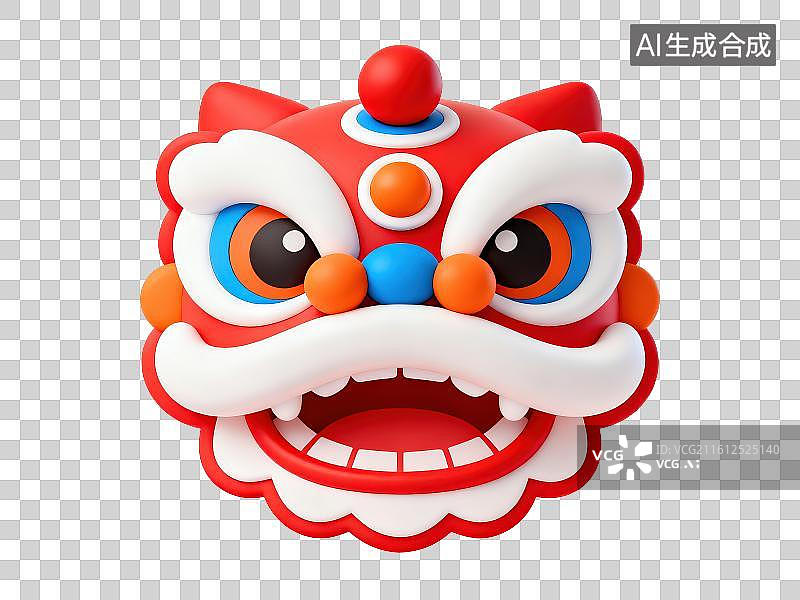 【AI数字艺术】3D渲染免抠图形元素卡通舞狮醒狮头图片素材