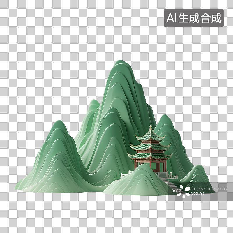 【AI数字艺术】3D渲染，中国山水风景，国风山元素，山，山脉，国潮风山水画，免抠元素图片素材