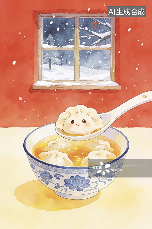 【AI数字艺术】中国传统文化节日庆典冬至元宵节东方食品美食小吃汤圆插画图片素材