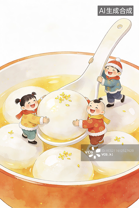 【AI数字艺术】中国传统文化节日庆典冬至元宵节东方食品美食小吃汤圆插画图片素材