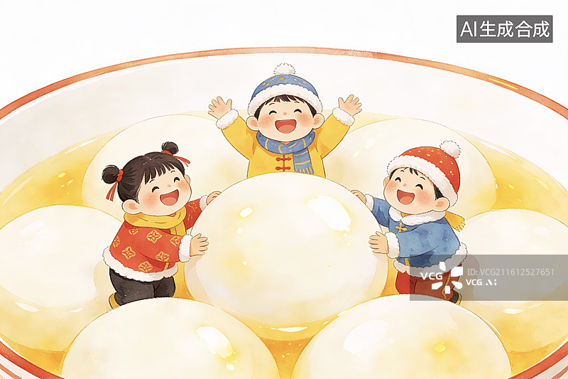 【AI数字艺术】中国传统文化节日庆典冬至元宵节东方食品美食小吃汤圆插画图片素材
