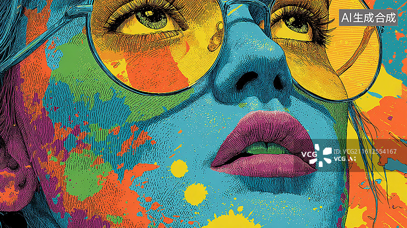 【AI数字艺术】泼墨风格时尚女性插画图片素材