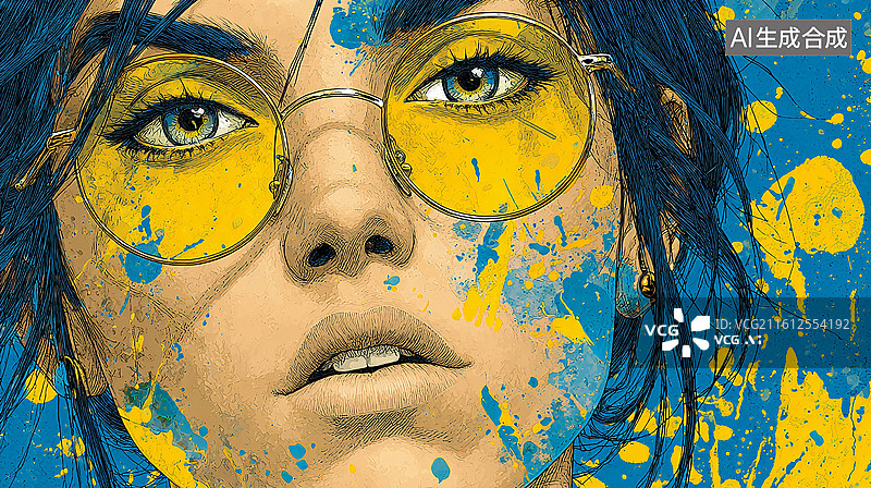 【AI数字艺术】泼墨风格时尚女性插画图片素材