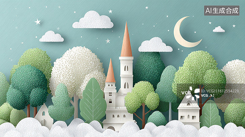 【AI数字艺术】森林中的童话城堡图片素材
