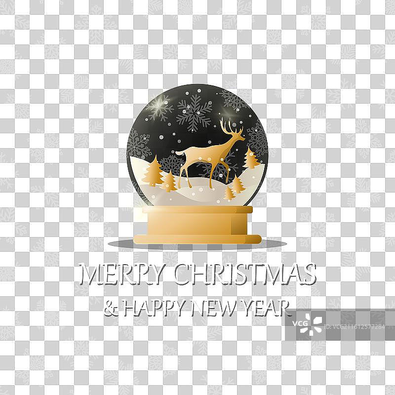 鹿在雪花球中，圣诞快乐图片素材