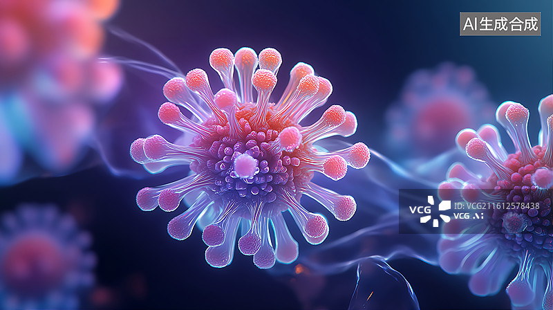 【AI数字艺术】微观下的病毒细胞医疗背景图片素材