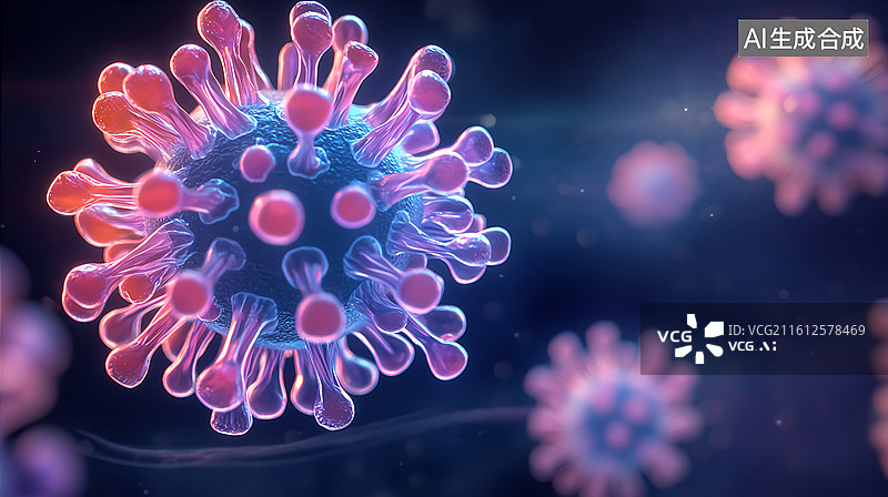 【AI数字艺术】微观下的病毒细胞医疗背景图片素材