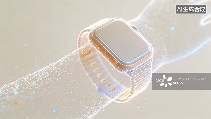 【AI数字艺术】智能手表与数字粒子轨迹图片素材