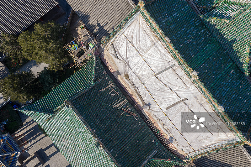 河南周口冬天周口关帝庙景区古建筑群修复施工场景图片素材