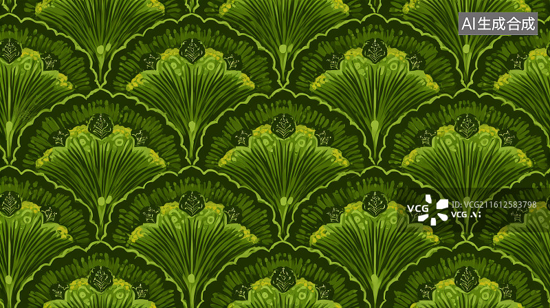 【AI数字艺术】深绿色装饰艺术风格植物纹样背景图案图片素材