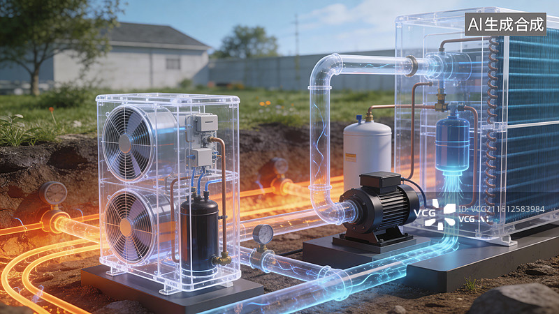 【AI数字艺术】地热供暖制冷系统设施图片素材