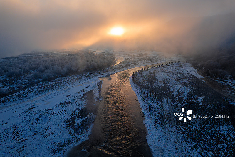 大通河日出图片素材