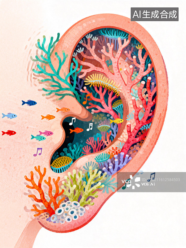 【AI数字艺术】耳道珊瑚园：健康内耳的微观奇观图片素材