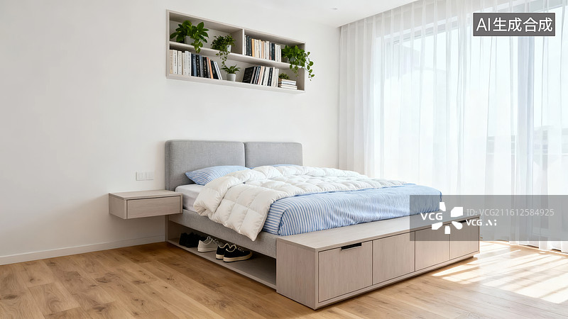 【AI数字艺术】现代简约卧室床铺设计图片素材